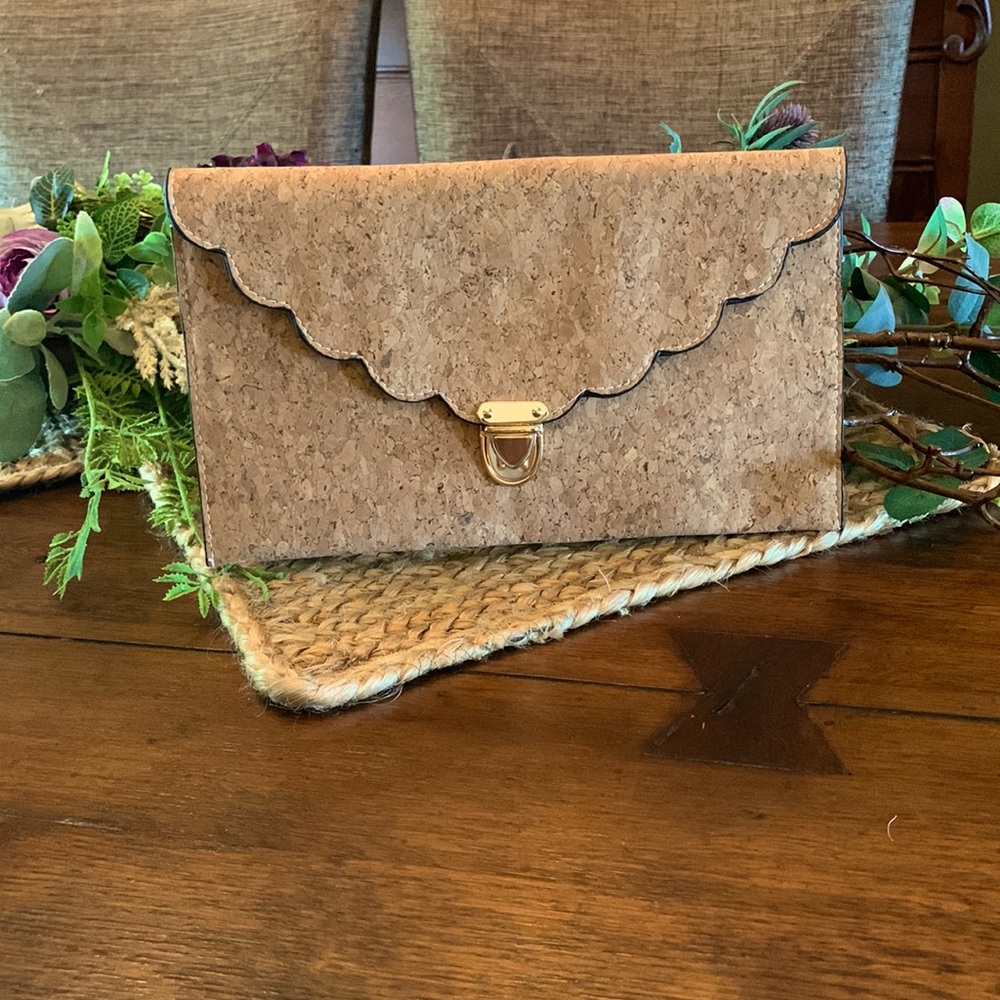 Scalloped Cork and Gold Clutch